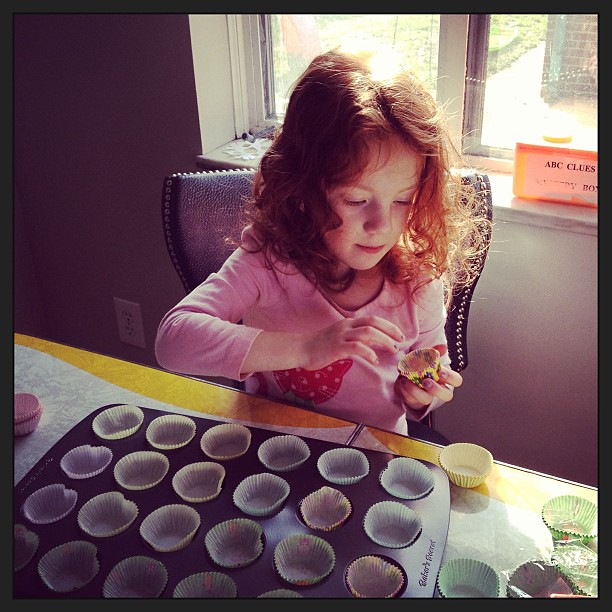 Making Marvelous Mini Muffins for M day at school.