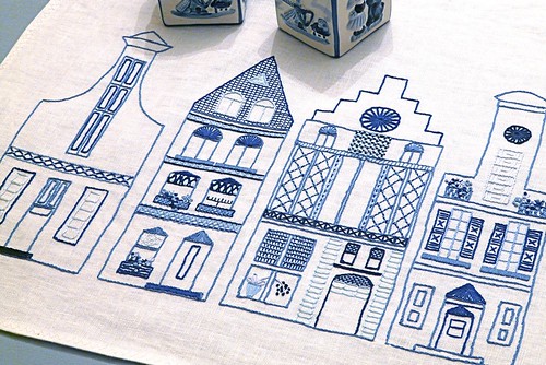 Dutch Canal Houses Embroidered Table Runner