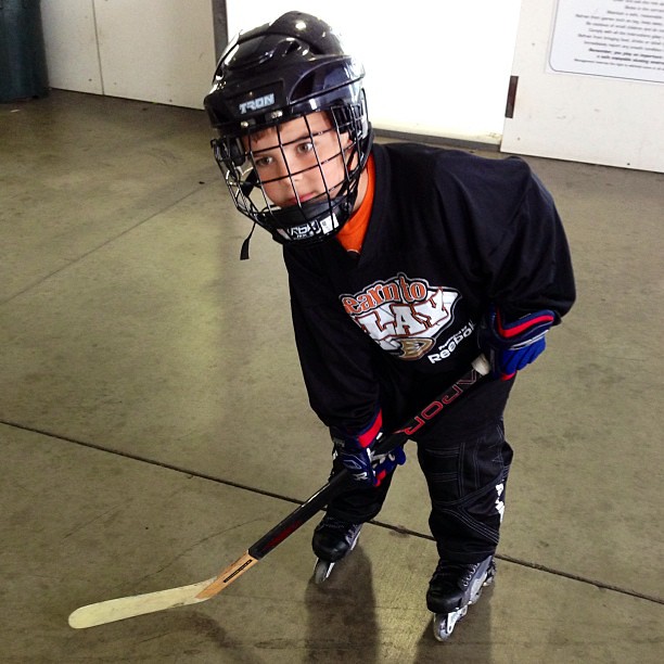 First official hockey lesson. Other than the hockey time he has had with his adult "hockey mentors".