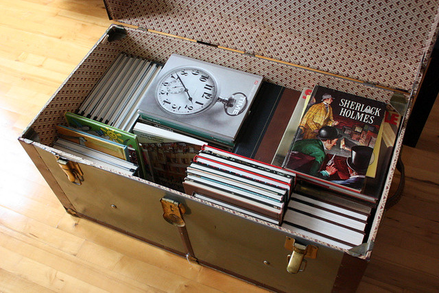 Vintage trunk and books