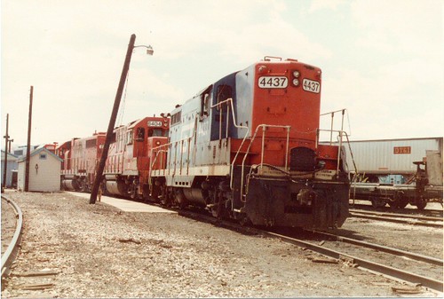 GTW and former D,T & I diesel locomotives idling at the former Grand Trunk Western Railroad Elsdon Yard site.  Chicago Illinois.  June 1984. by Eddie from Chicago