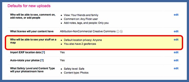 Flickr privacy settings
