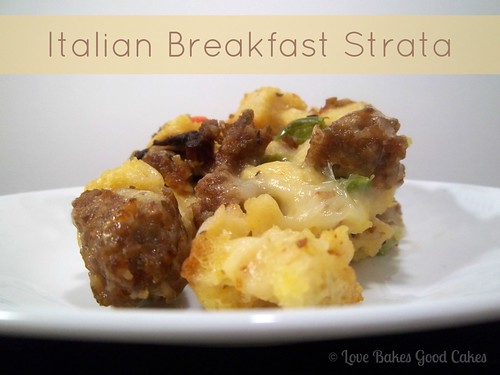 Italian Breakfast Strata on white plate.