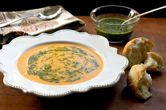 Carrot ginger soup with hot chili cilantro oil recipe