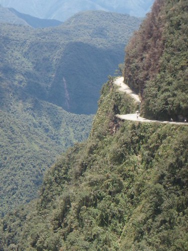 Ben biking the Death Road in Bolivia