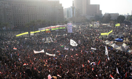 Crowds gathered at Tahrir Square on the second anniversary of the Egyptian uprising of 2011 that led to the downfall of former President Hosni Mubarak. There have been protest and clashes across the North African state. by Pan-African News Wire File Photos