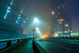 BC Place and Viaduct, foggy