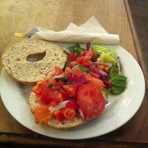 Smoked salmon bagel - a nice, Jewish brunch. #yegfood by raise my voice