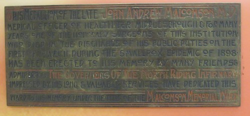 John Andrew Malcolmson Plaque,  North Riding Infirmary