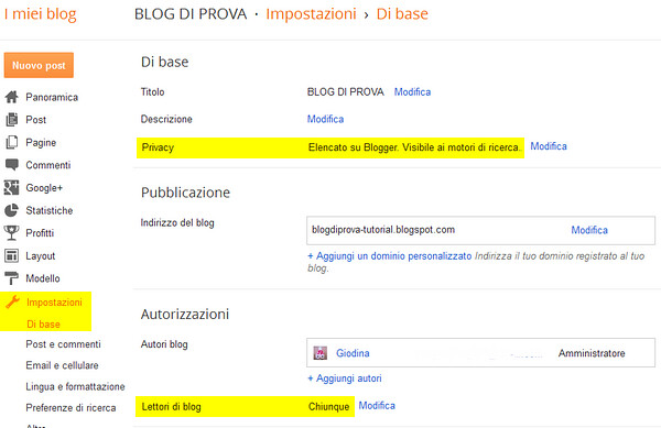 5_IMPOSTAZIONI_BASE, Come aprire un blog in Blogger 