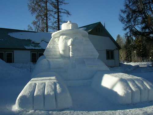 The “Great Smokey Sphinx,” the largest sculpting effort by Forest Service volunteers, put the Payette National Forest on the snow sculpture scene at the McCall (Idaho) Winter Carnival snow sculpture contest. (U.S. Forest Service photo)