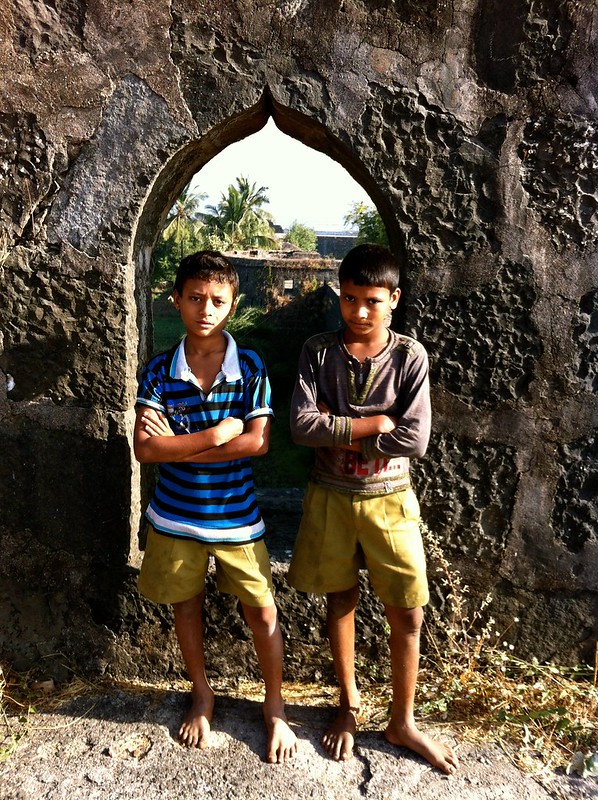 Local kids pose at Arnala fort
