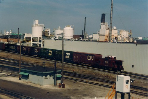 Westbound Norfolk Southern freight train entering the Belt Railway of Chicago Clearing Yard facility.  Chicago Illinois.  April 1989. by Eddie from Chicago