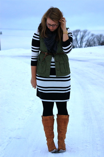 striped dress and vest