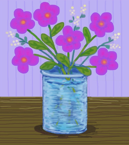 Pink Flowers in Blue Vase (Digital Pastel Day 7) by randubnick
