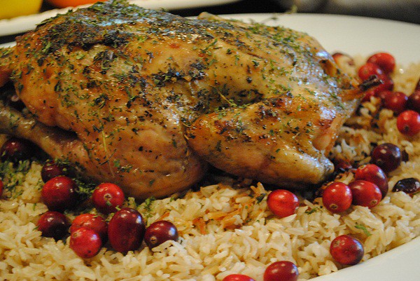 Roasted Chicken over Basmati and Cranberries 