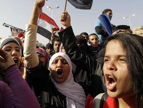 Egyptian women demonstrate on February 13, 2013 against sexual harassment and assault. Many brandished knifes during the protest. by Pan-African News Wire File Photos