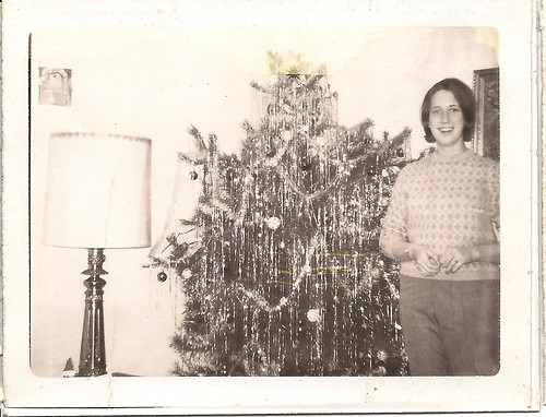 Foxley Christmas 1960s Julie with the tree