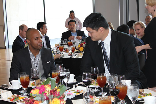 February 15th, 2013 - Yao Ming has lunch with Jay Williams before their interview starts at The Asia Society of Texas in Houston