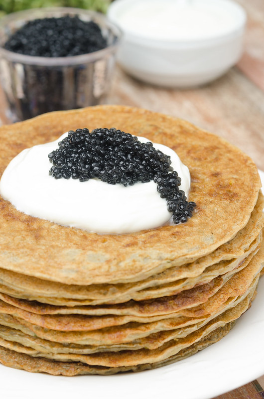 potato pancakes with caviar and sour cream_