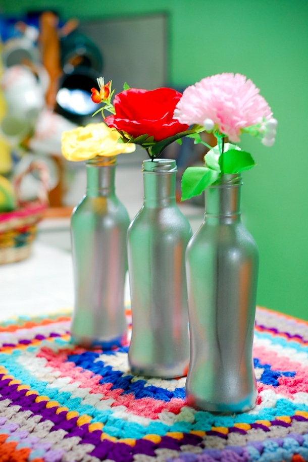 diy silver bottle flower vase