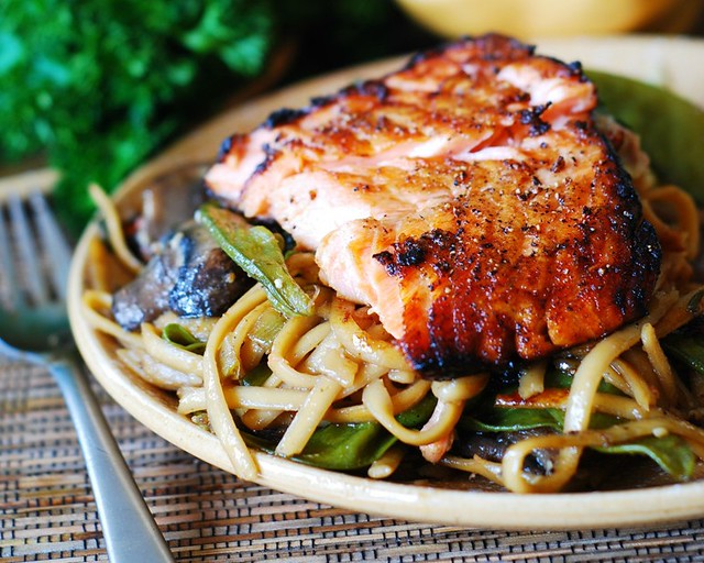Asian salmon and noodles