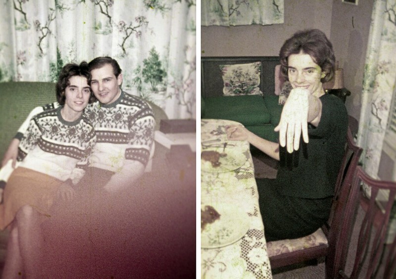 mom matching sweaters and engaged