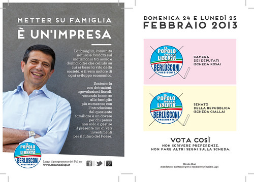 Cartolina di Maurizio Lupi sulla famiglia per le elezioni 2013