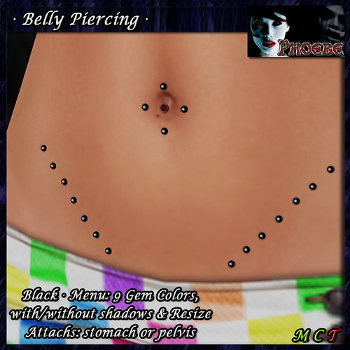 [$50L PROMO] *P* Belly Piercing M5 ~Black-9 Gem Colors~