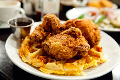 Fried Chicken and Waffles with a side of honey tobasco sauce