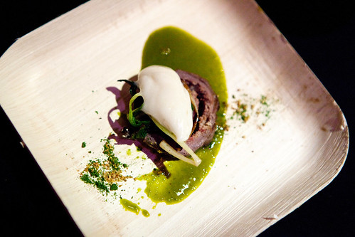 Cervena Venison Porchetta, Whipped Lardo, Ramps, and Pistachios by Hillary Sterling of The Beatrice Inn