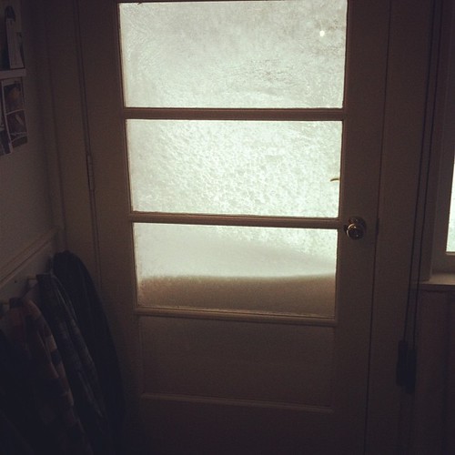 About 30" out my side door, I hope that just snowdrift!