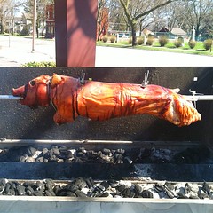 Outside of the grocery store near my place. Just a pig roasting in the parking lot. Smelled good though.