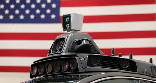 A roof mounted camera and radar system is shown on Uber's Ford Fusion self driving car during a demonstration of self-driving automotive technology in Pittsburgh