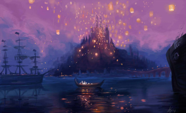 tangled coloring pages floating lights scene - photo #14