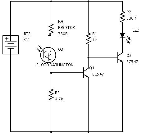 Dark sensor using transistor, photodiode and phototransistor