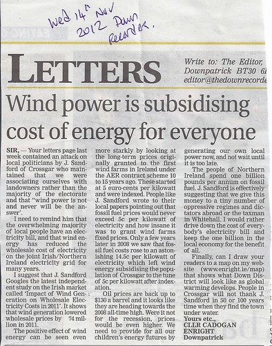 Supporting the Economics of Wind Energy Down Recorder 14th Nov 2012 by CadoganEnright