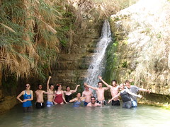 Playing in the waterfall at En Gedi