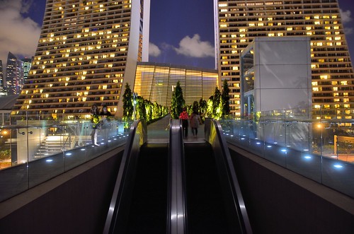 Escalator from Gardens by the Bay to Marina Bay Sands by kewl