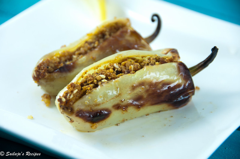 Sailaja's Recipes: Baked Banana peppers stuffed with chickpeas/besan flour