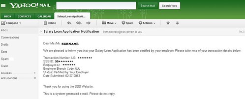 SSS Salary Loan email noitification.