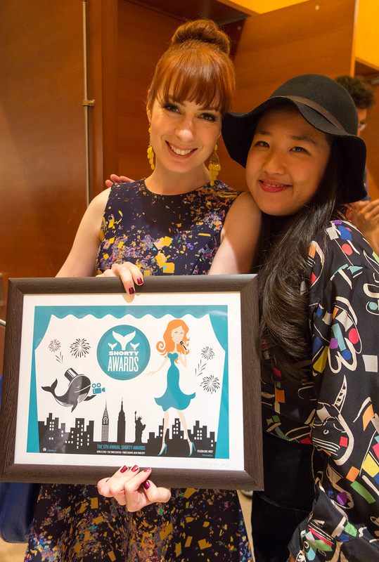 Felicia Day & Yiying Lu with her Felicia Day Shorty Awards Artwork