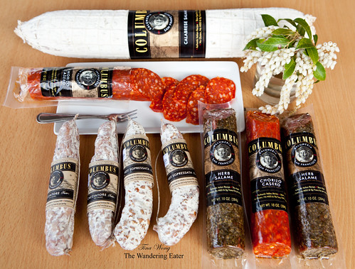 My selection of salame: Cacciatore, Sopressata, Herb Salame, Chorizo Casero and the very large Calabrese Salame