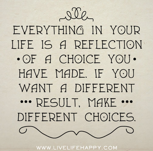 Everything in your life is a reflection of a choice you have made. If you want a different result, make different choices.