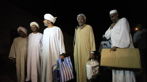 Five of six Sudanese prisoners released by the government on April 2, 2013. President Omar Hassan al-Bashir is working toward national reconciliation inside the country. by Pan-African News Wire File Photos