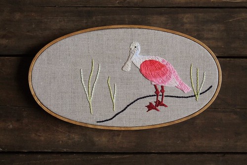 Hand Embroidery: Roseate Spoonbill