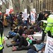The police and the NHS "die-in" outside Parliament