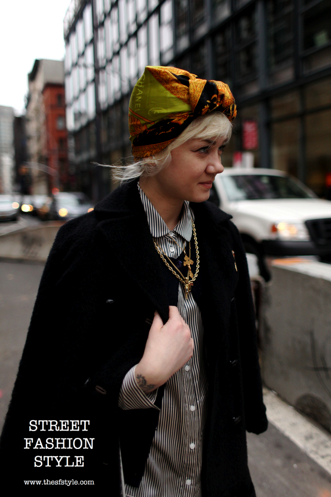 headwrap, chanel, gold, cape, brooch, thesfstyle, new york fashion blog,