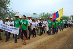 Lani Prunés walking alongside La Caminata, a march to demand reparations for violence displacement in Bolivar, Colombia
