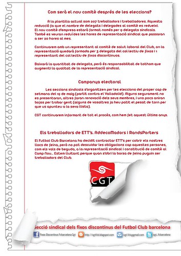 comunicat CGT F.C.Barcelona: eleccions F.C.Barcelona i les ETT´s
